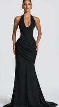 Elegant Lace Up A-line Slim Long Dress Women Chic Sleeveless Deep V-neck High Waist Pleated Dresses Lady Night Party Robe 2026