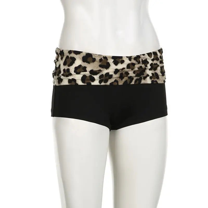 Contrast Patchwork Leopard Low Waist Slim Sexy Booty Shorts Womens Baddie Outfits