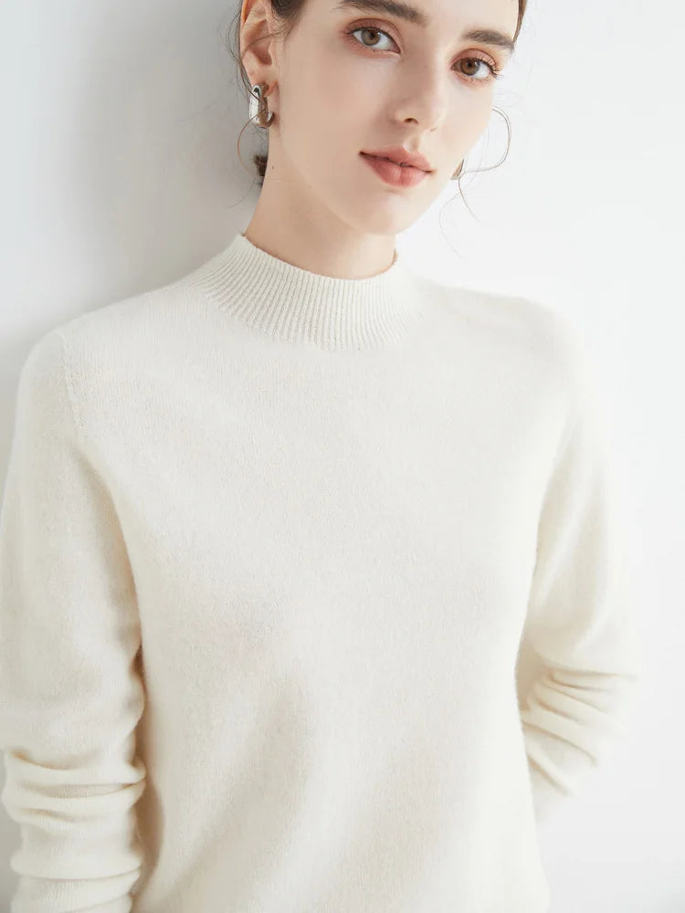 Fashion Basic Spring Autumn Merino Wool Sweater Mock-Neck Cashmere Pullover Solid Color Soft Long Sleeve Basic Clothing Tops