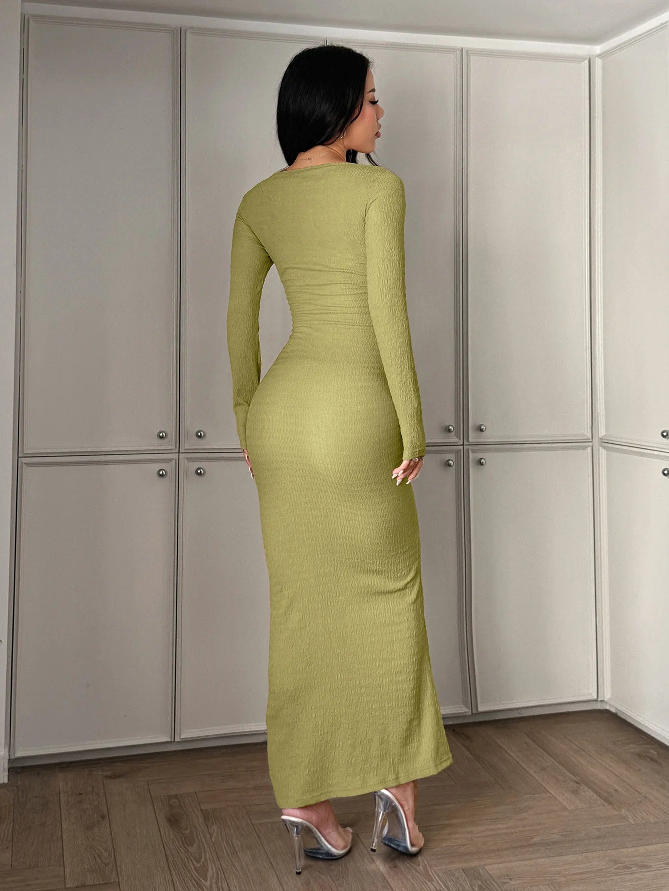 Sexy Solid Long Sleeve Maxi Dress