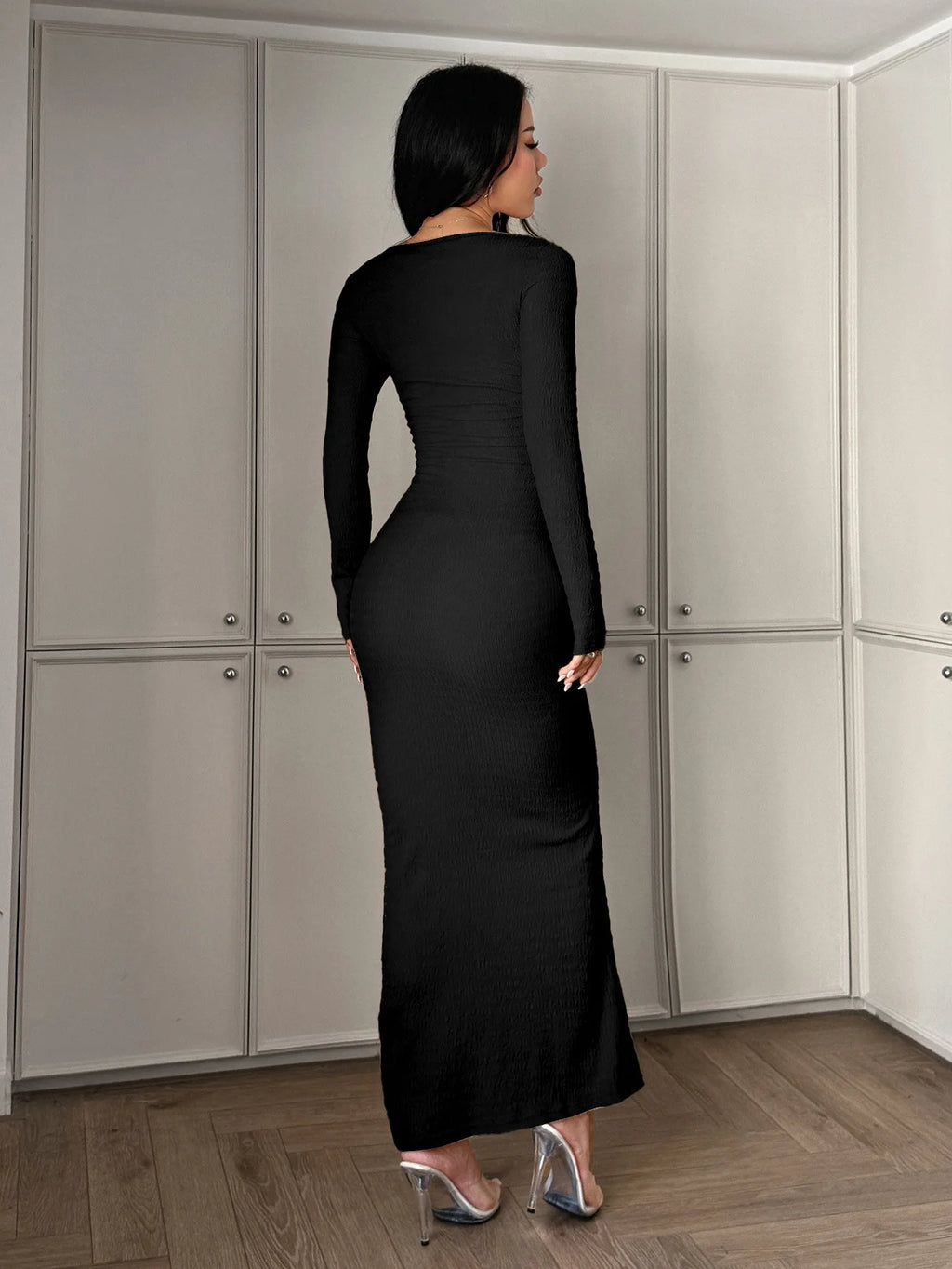 Sexy Solid Long Sleeve Maxi Dress