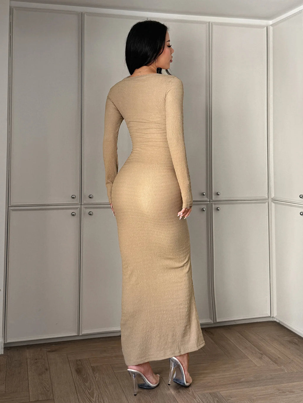 Sexy Solid Long Sleeve Maxi Dress
