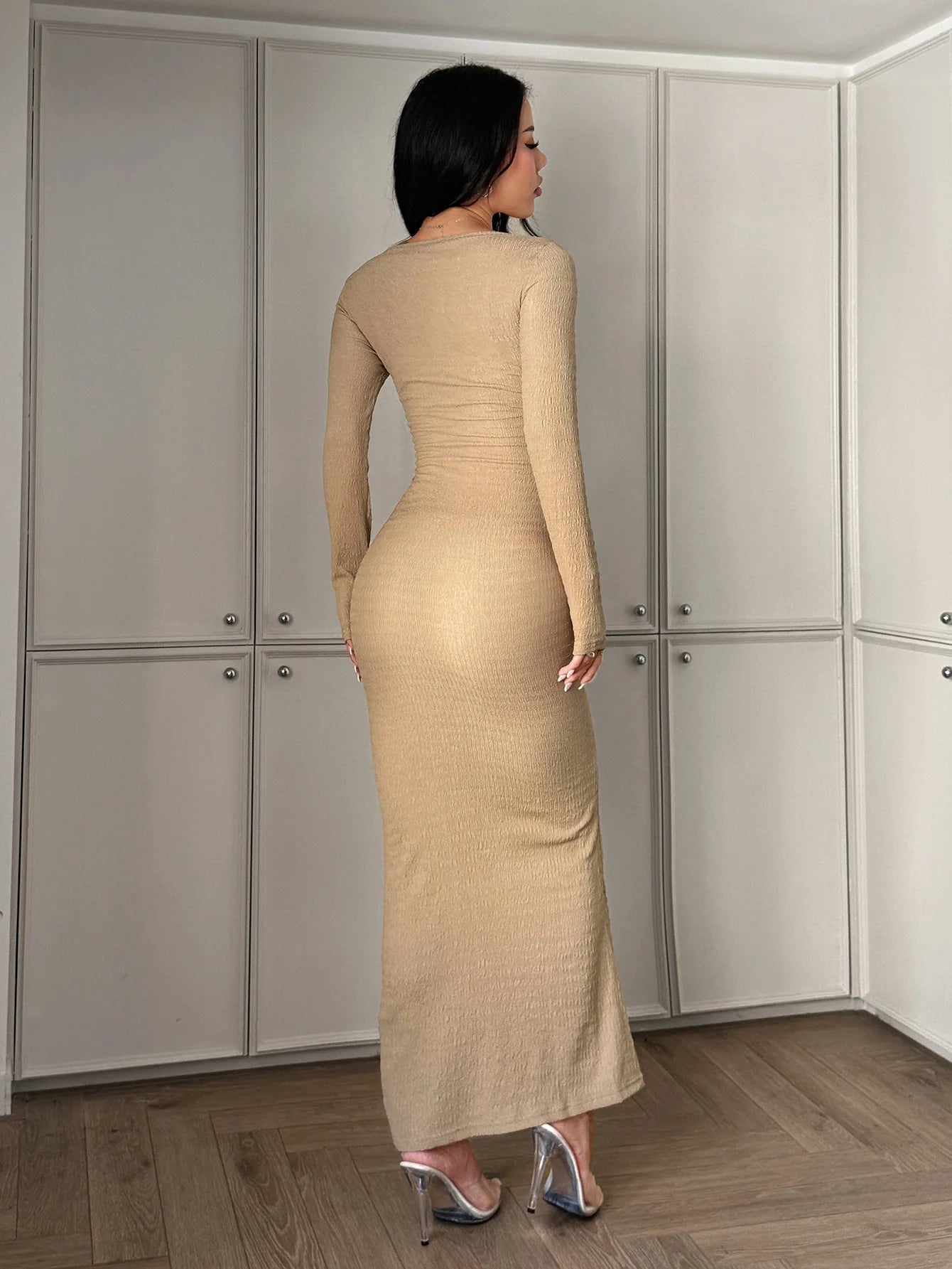 Sexy Solid Long Sleeve Maxi Dress
