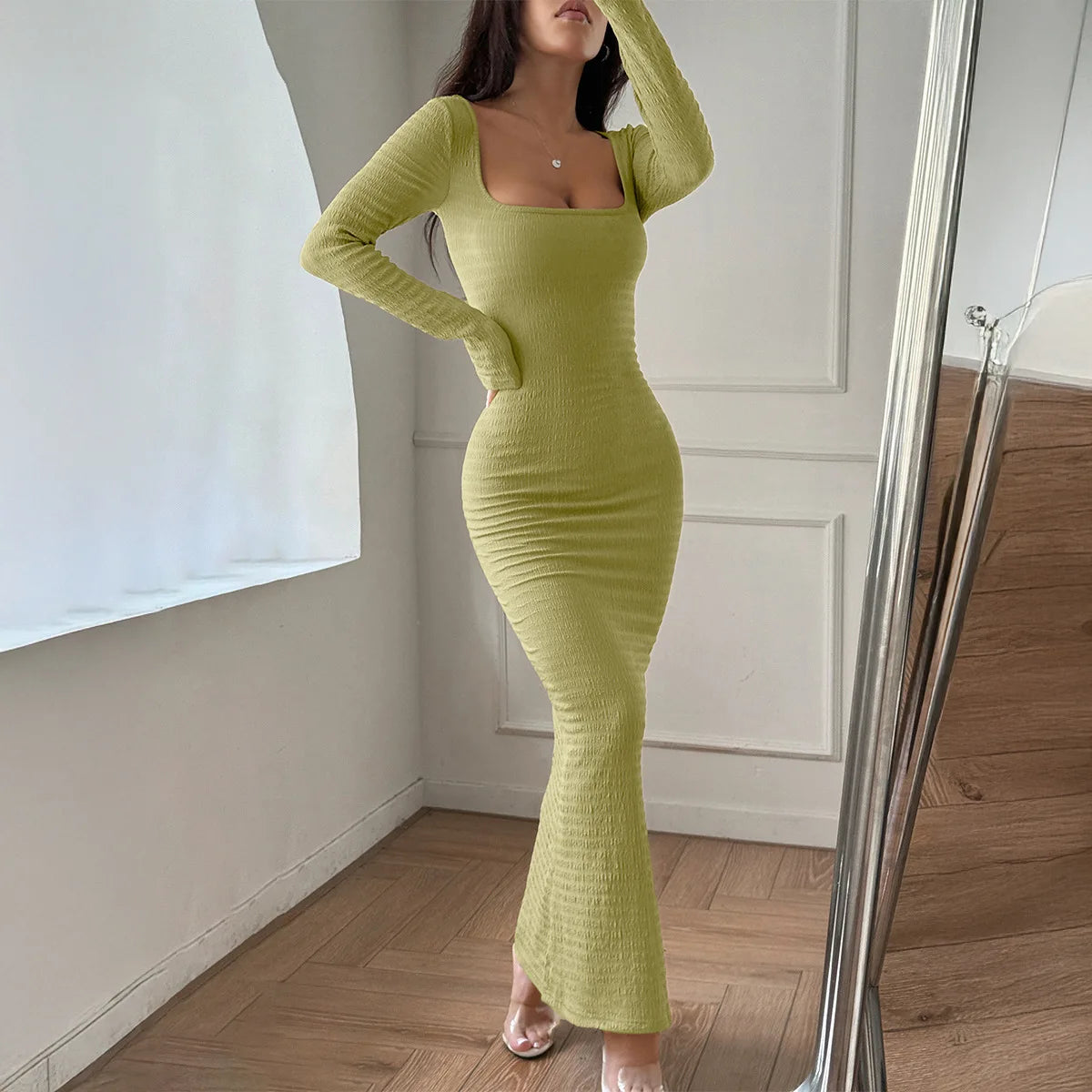 Sexy Solid Long Sleeve Maxi Dress