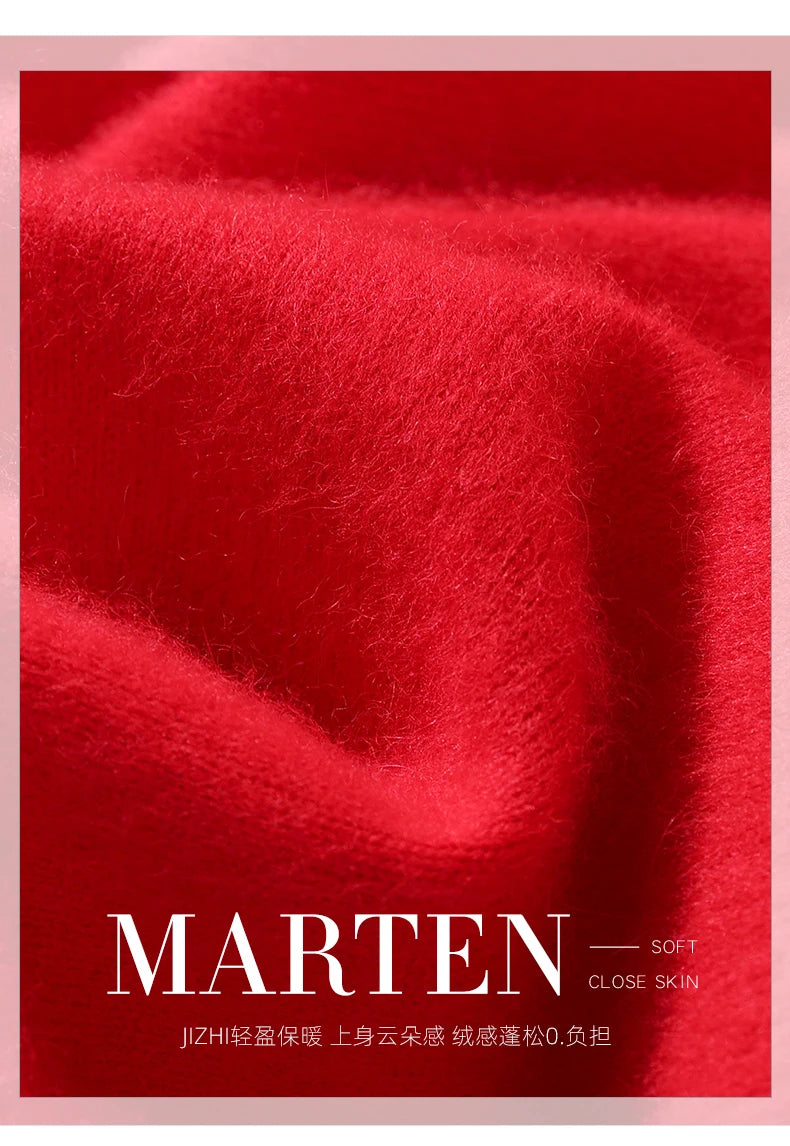 Autumn And Winter New High-End Female Mink Cashmere Sweater Solid Color Long-Sleeved Wool Knit Bottoming Sweater Loose Top