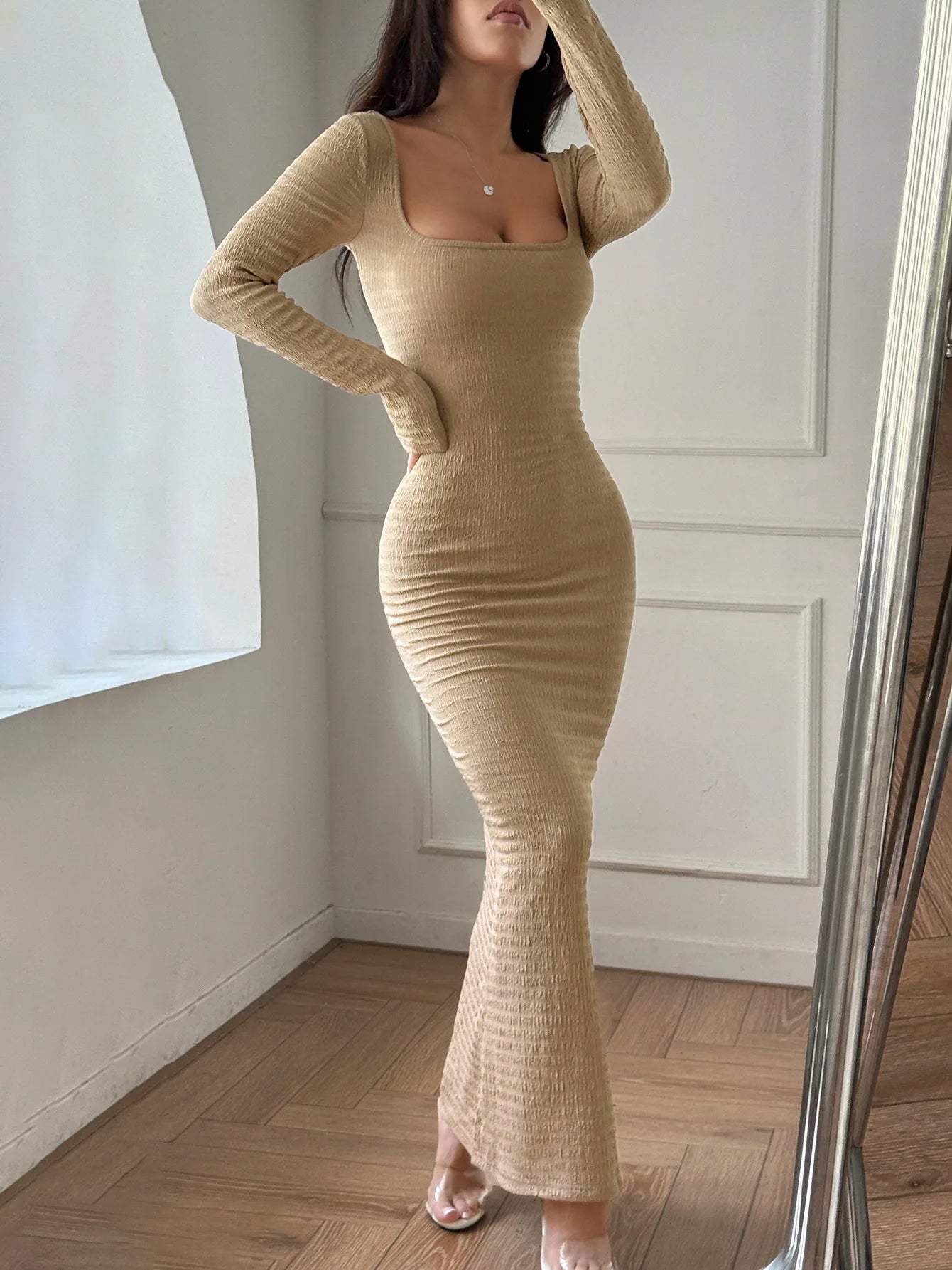 Sexy Solid Long Sleeve Maxi Dress