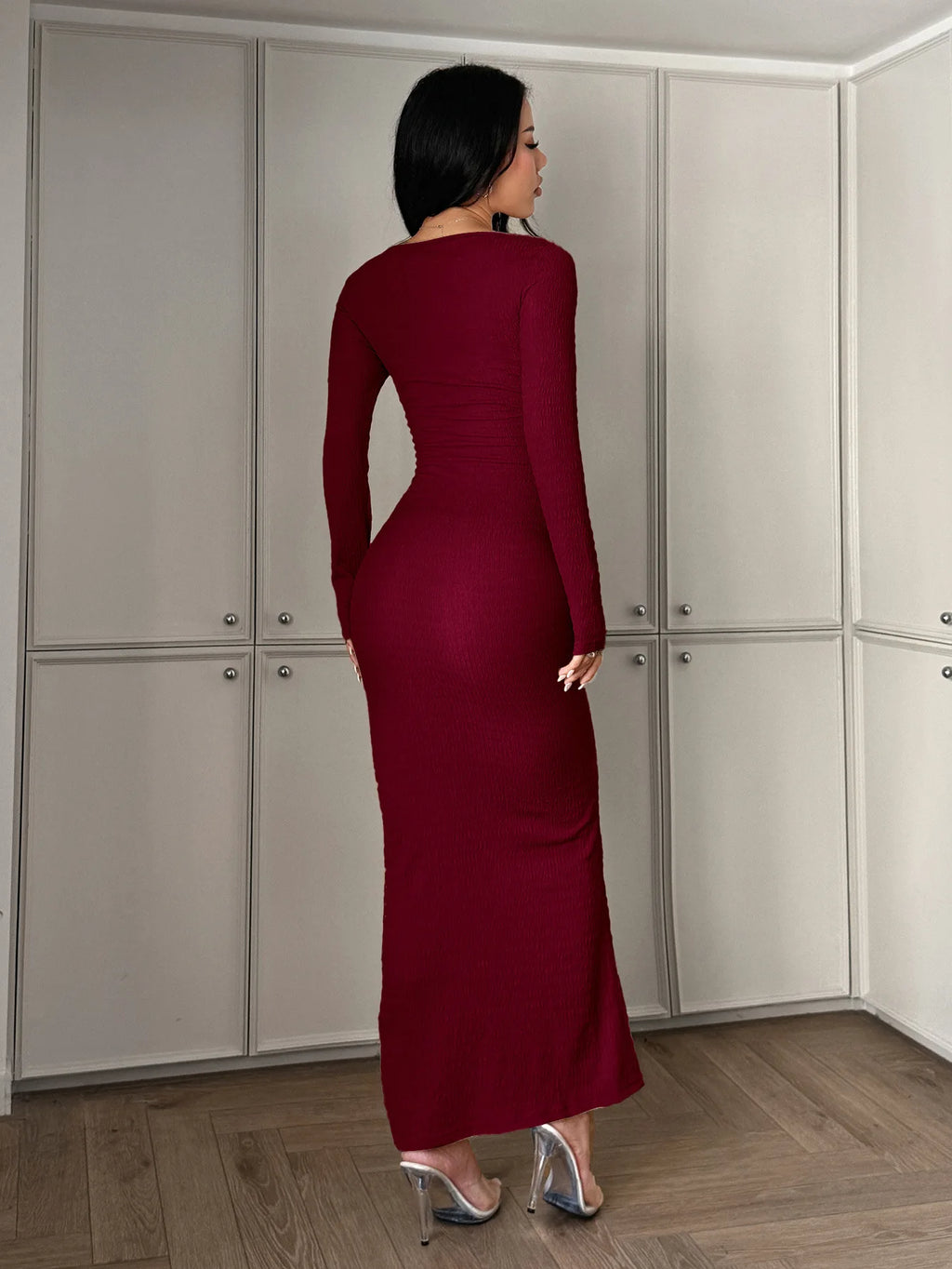 Sexy Solid Long Sleeve Maxi Dress