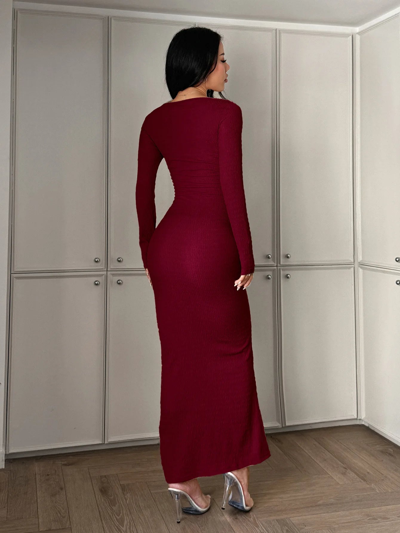 Sexy Solid Long Sleeve Maxi Dress