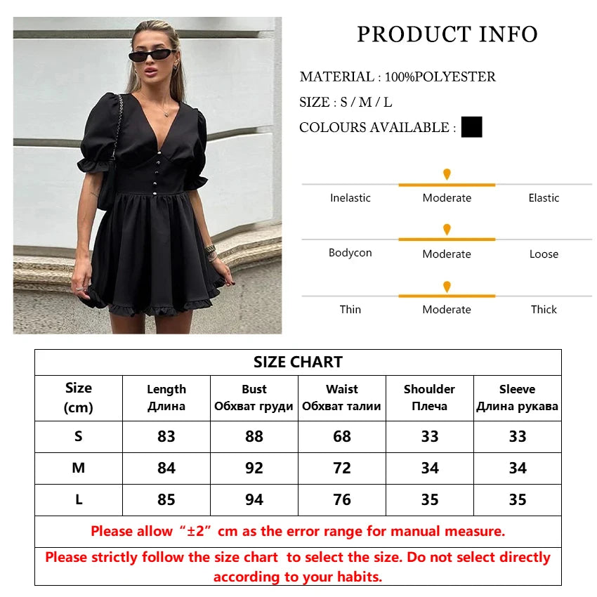 Clacive Summer Loose Black Women's Dress 2025 Sexy V-Neck Short Sleeve Mini Dresses Elegant Classic Pleated Solid Female Dress