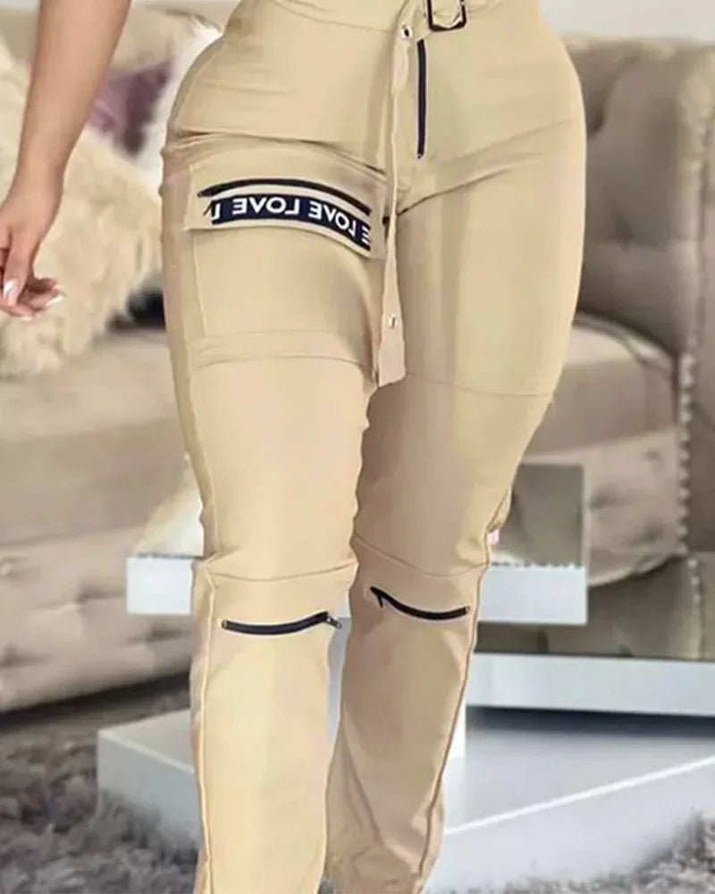 2024 Spring Summer New Women's Solid Color Zipper Pocket Suspender Pants with Belt Fashion Casual Overall