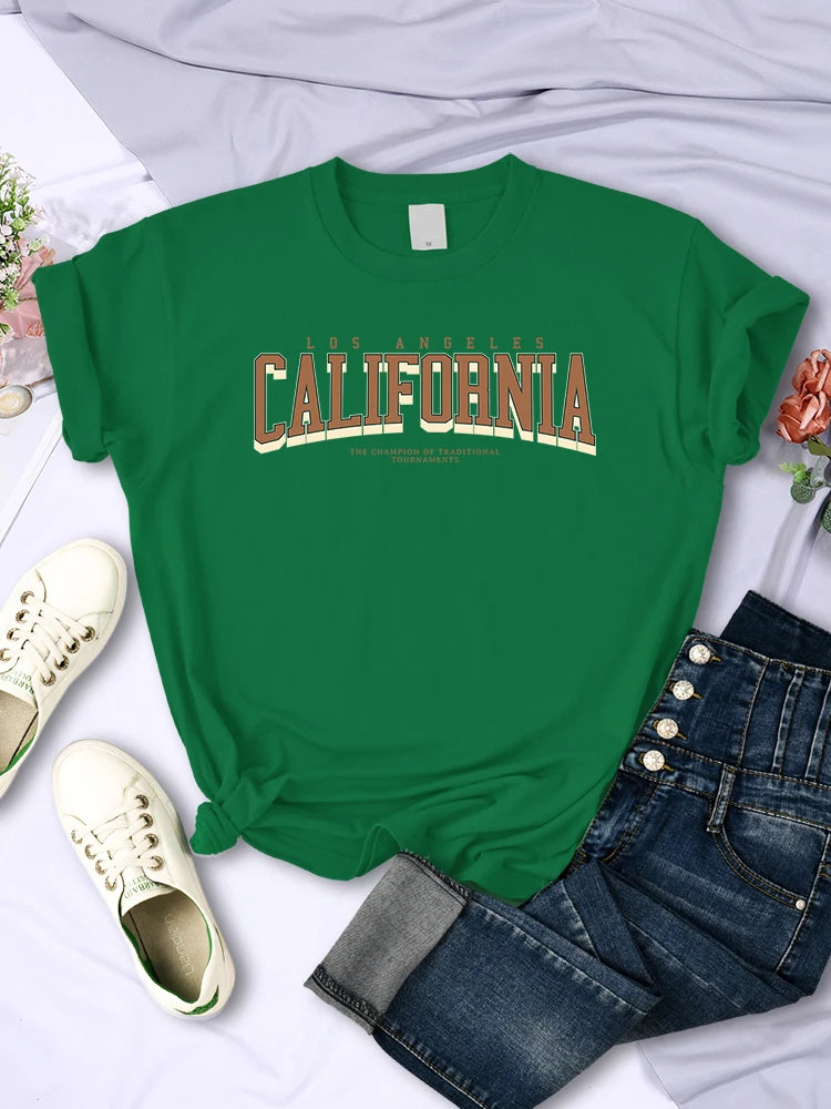 Los Angeles California The Winnerof Tournaments T-Shirt Women Summer Breathable T Shirts Street Clothes Simple Soft Short Sleeve