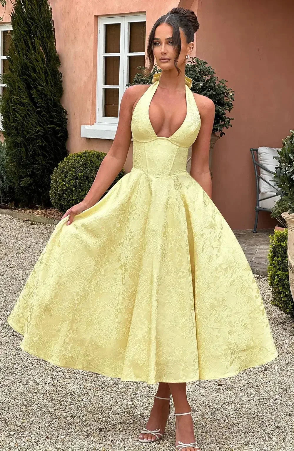 Elegant Lace Up A-line Slim Long Dress Women Chic Sleeveless Deep V-neck High Waist Pleated Dresses Lady Night Party Robe 2026