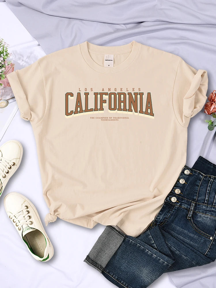 Los Angeles California The Winnerof Tournaments T-Shirt Women Summer Breathable T Shirts Street Clothes Simple Soft Short Sleeve
