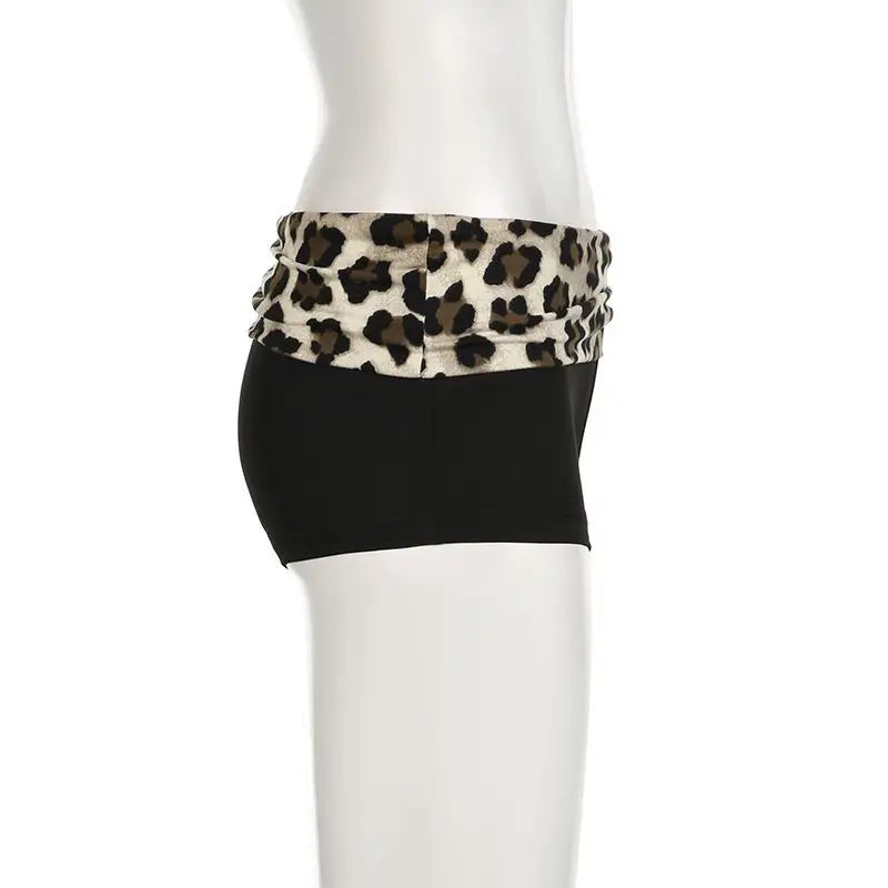 Contrast Patchwork Leopard Low Waist Slim Sexy Booty Shorts Womens Baddie Outfits