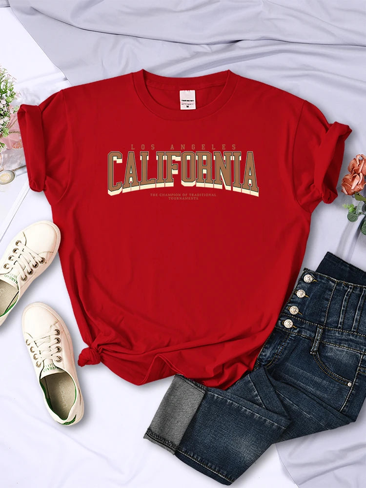 Los Angeles California The Winnerof Tournaments T-Shirt Women Summer Breathable T Shirts Street Clothes Simple Soft Short Sleeve