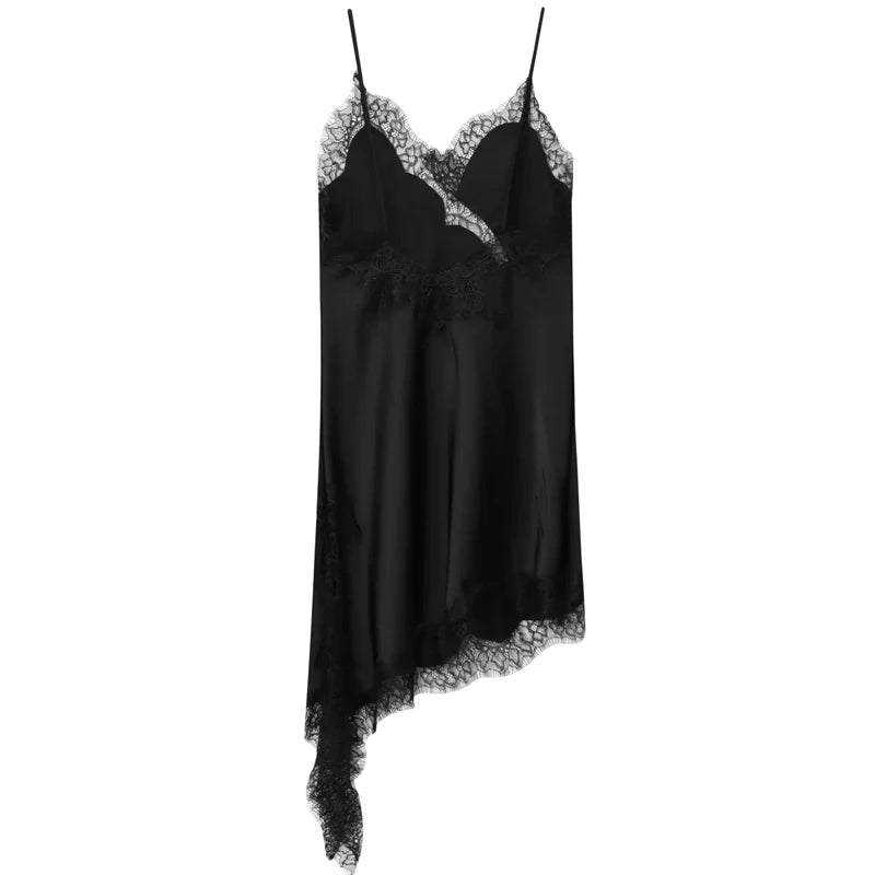 HXAO Female Lace Dress Sleeveless Slip Short Dresses Women Summer Asymmetric Elegant Night Dresses Backless Sexy Evening Dress