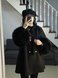 Autumn and Winter Sweet Girl Stand-up Collar Bowknot Double Breasted Woolen Cape Coat Cute White Long Sleeve Mid-Length Jacket