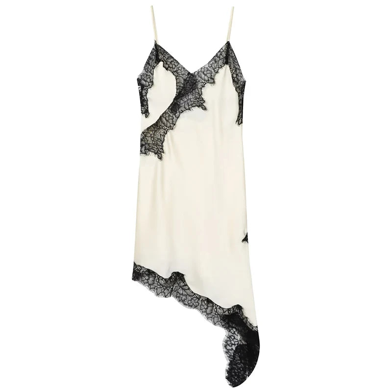 HXAO Female Lace Dress Sleeveless Slip Short Dresses Women Summer Asymmetric Elegant Night Dresses Backless Sexy Evening Dress