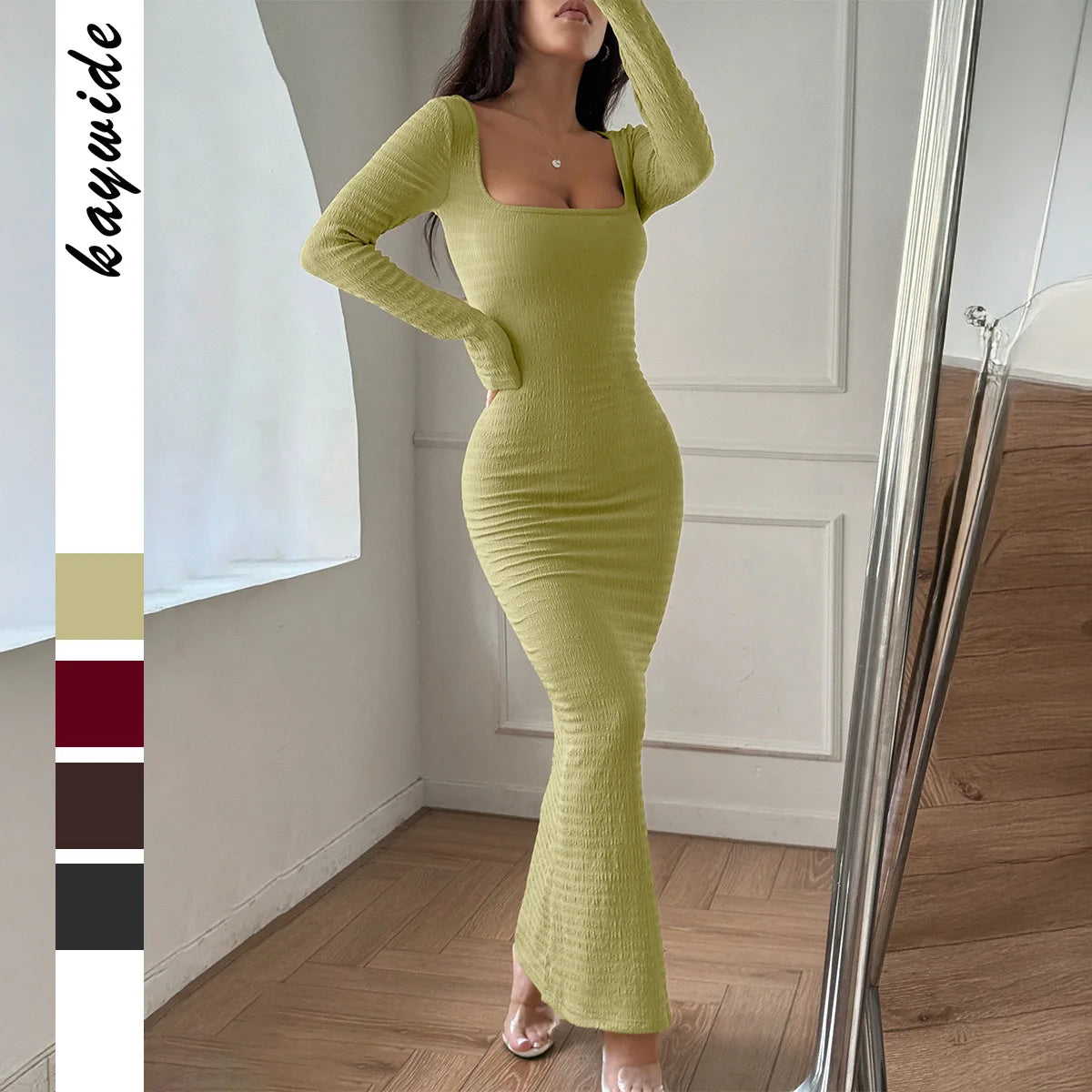 Sexy Solid Long Sleeve Maxi Dress