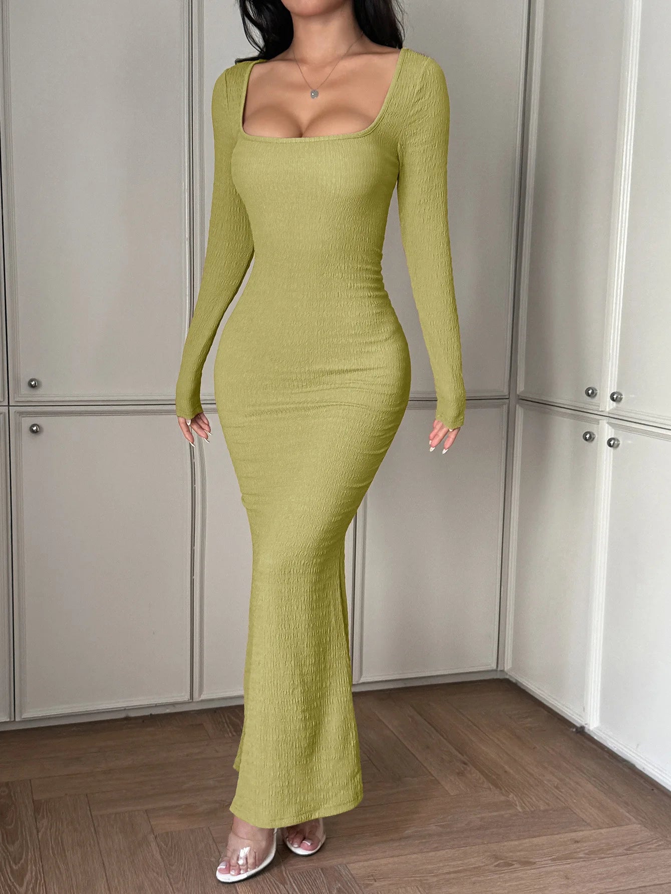 Sexy Solid Long Sleeve Maxi Dress