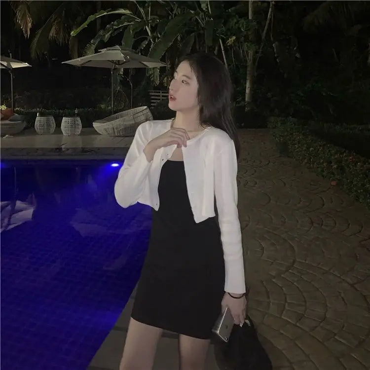 Cropped Sun-proof Cardigan Women Pure Long Sleeve Thin Summer Elegant Casual Basic Knitwear Korean All-match New Collection Chic