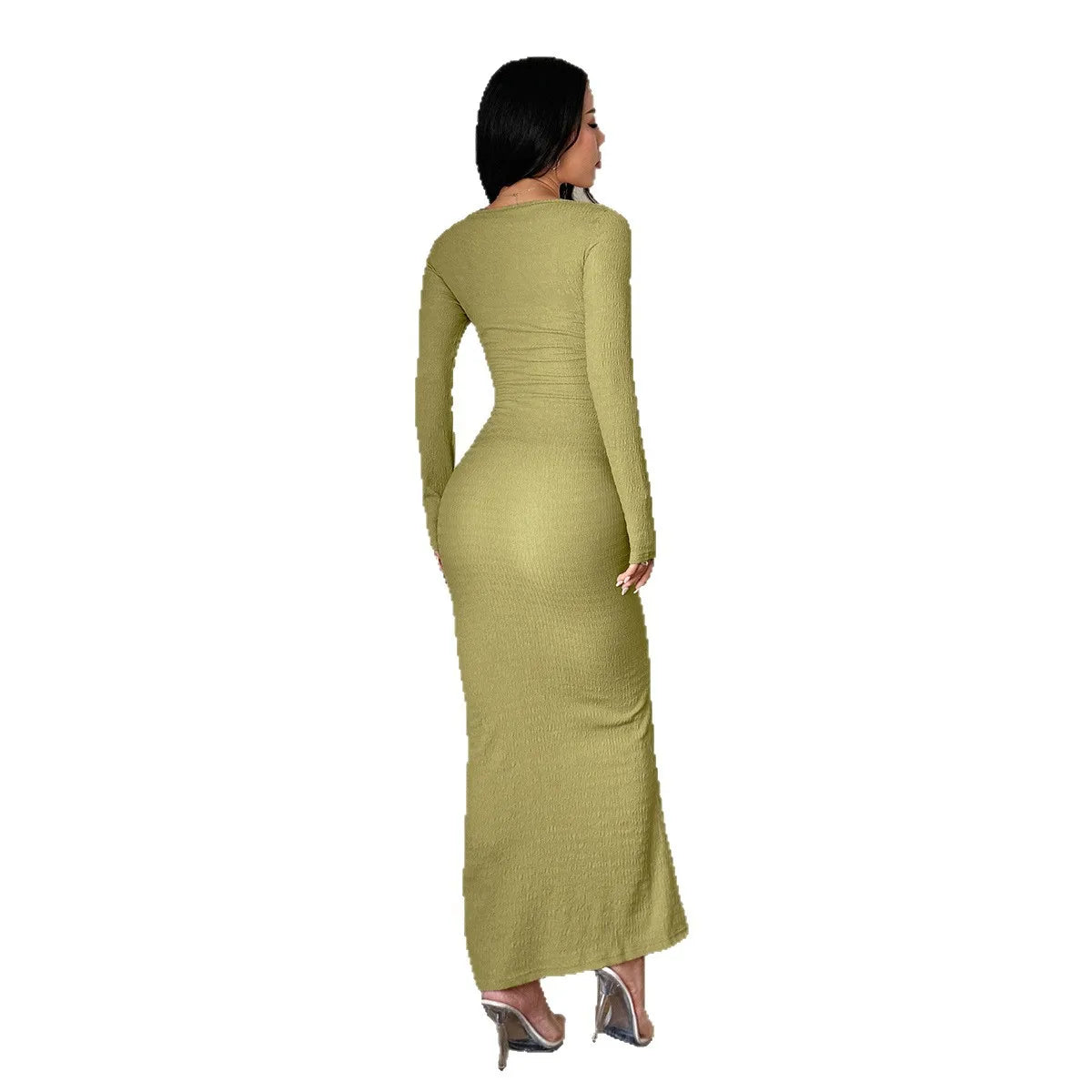Sexy Solid Long Sleeve Maxi Dress