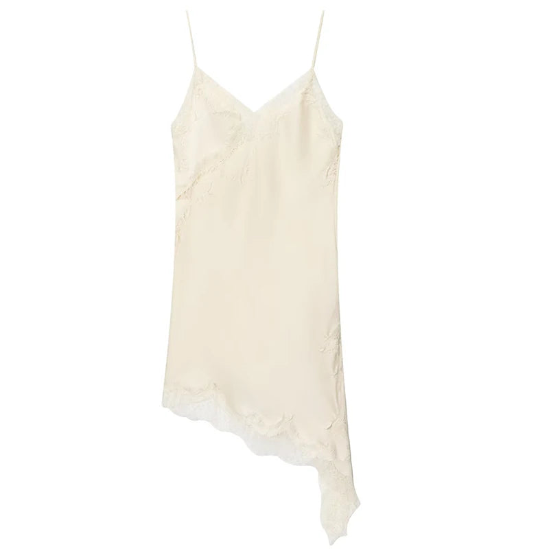HXAO Female Lace Dress Sleeveless Slip Short Dresses Women Summer Asymmetric Elegant Night Dresses Backless Sexy Evening Dress