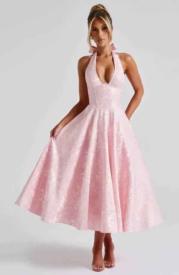 Elegant Lace Up A-line Slim Long Dress Women Chic Sleeveless Deep V-neck High Waist Pleated Dresses Lady Night Party Robe 2026