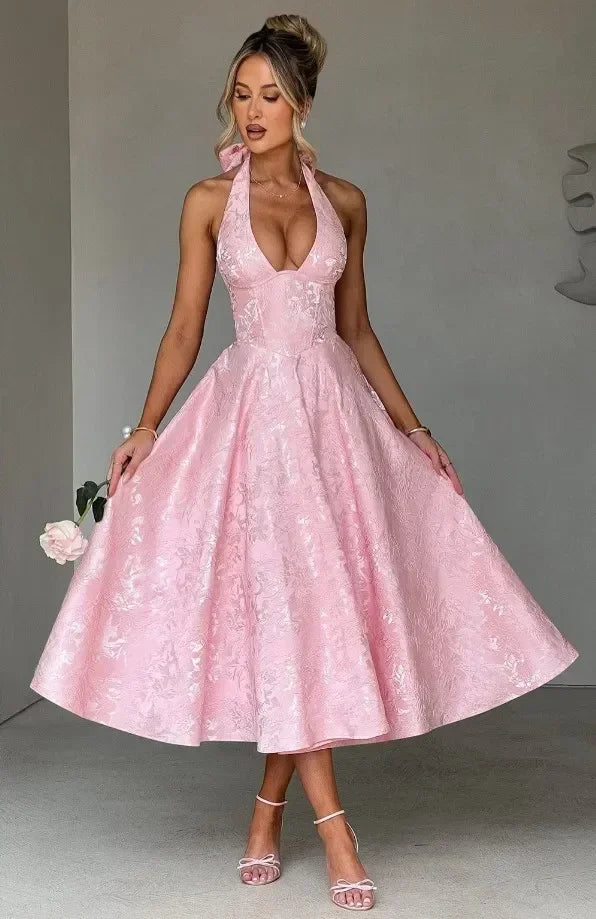 Elegant Lace Up A-line Slim Long Dress Women Chic Sleeveless Deep V-neck High Waist Pleated Dresses Lady Night Party Robe 2026