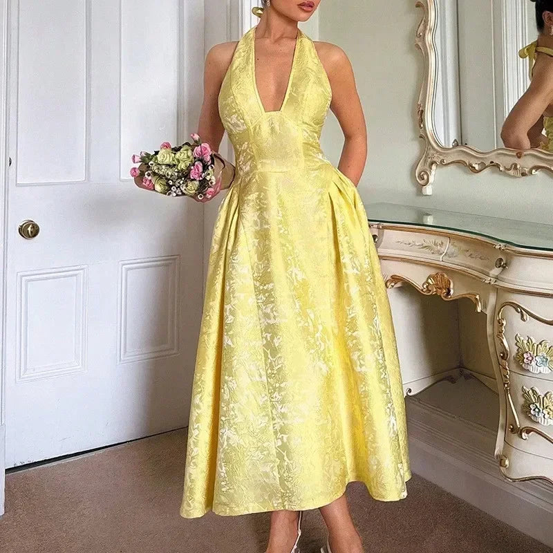 Elegant Lace Up A-line Slim Long Dress Women Chic Sleeveless Deep V-neck High Waist Pleated Dresses Lady Night Party Robe 2026