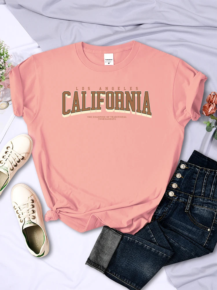 Los Angeles California The Winnerof Tournaments T-Shirt Women Summer Breathable T Shirts Street Clothes Simple Soft Short Sleeve