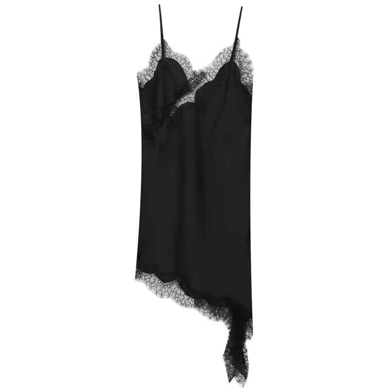 HXAO Female Lace Dress Sleeveless Slip Short Dresses Women Summer Asymmetric Elegant Night Dresses Backless Sexy Evening Dress