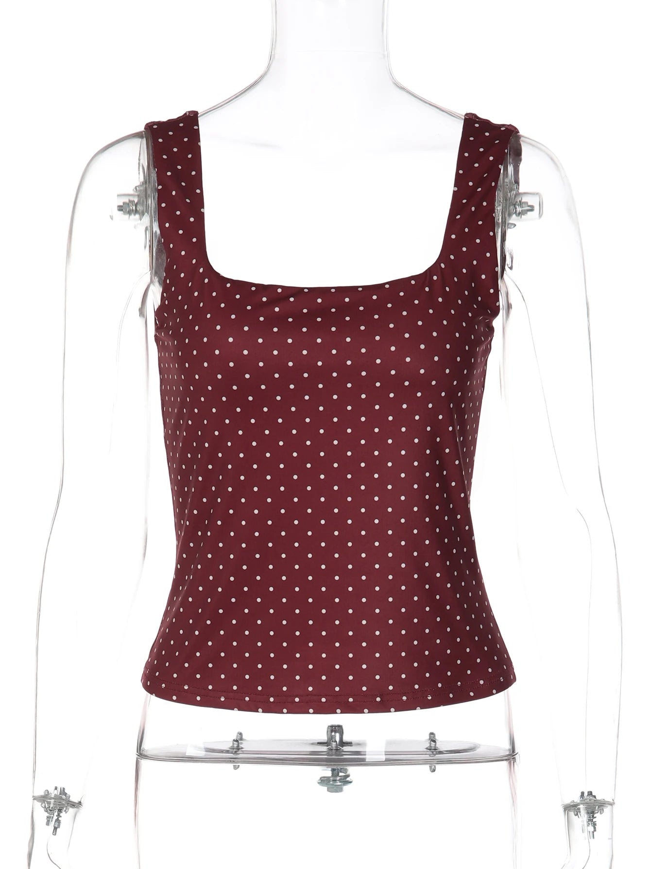 Hugcitar Fashion Polka Dot Print Straps Backless Sexy Slim Crop Tank Top Summer Women Clothes Streetwear Festival Yoga Sport