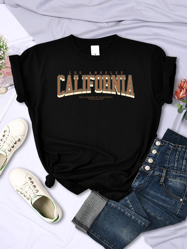 Los Angeles California The Winnerof Tournaments T-Shirt Women Summer Breathable T Shirts Street Clothes Simple Soft Short Sleeve