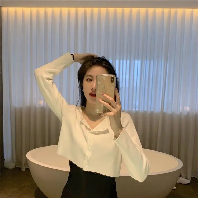 Cropped Sun-proof Cardigan Women Pure Long Sleeve Thin Summer Elegant Casual Basic Knitwear Korean All-match New Collection Chic