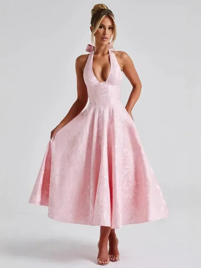 Elegant Lace Up A-line Slim Long Dress Women Chic Sleeveless Deep V-neck High Waist Pleated Dresses Lady Night Party Robe 2026