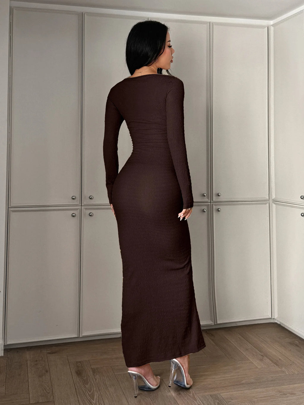 Sexy Solid Long Sleeve Maxi Dress