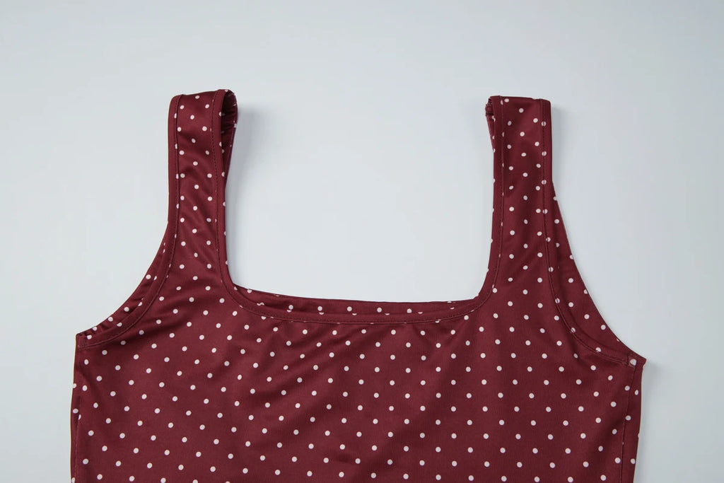 Hugcitar Fashion Polka Dot Print Straps Backless Sexy Slim Crop Tank Top Summer Women Clothes Streetwear Festival Yoga Sport