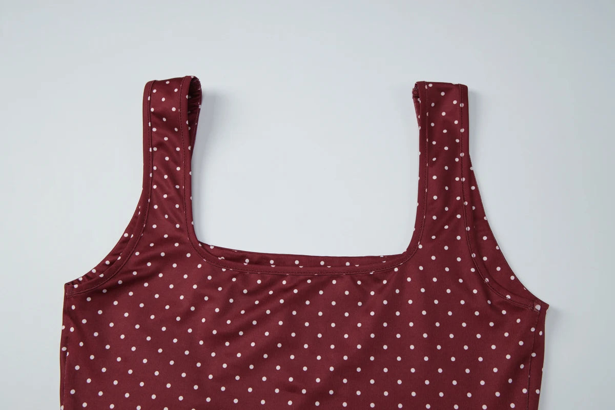 Hugcitar Fashion Polka Dot Print Straps Backless Sexy Slim Crop Tank Top Summer Women Clothes Streetwear Festival Yoga Sport