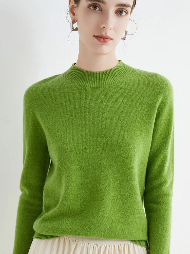 Fashion Basic Spring Autumn Merino Wool Sweater Mock-Neck Cashmere Pullover Solid Color Soft Long Sleeve Basic Clothing Tops