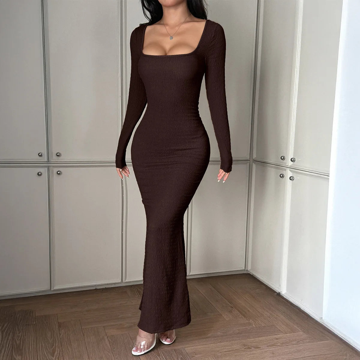 Sexy Solid Long Sleeve Maxi Dress