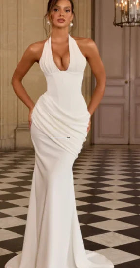 Elegant Lace Up A-line Slim Long Dress Women Chic Sleeveless Deep V-neck High Waist Pleated Dresses Lady Night Party Robe 2026
