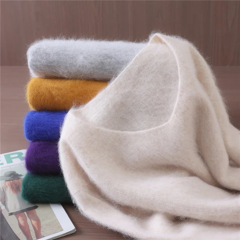 Autumn And Winter New High-End Female Mink Cashmere Sweater Solid Color Long-Sleeved Wool Knit Bottoming Sweater Loose Top